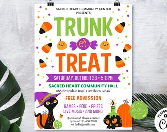 EDITABLE Trunk or Treat Flyer, Printable Halloween Invitation, Community Halloween Event, Kids Halloween, Halloween Party Invite, Digital