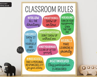 SOFORTIGER DOWNLOAD Hashtag Klassenzimmer Regeln Poster, Klassenzimmer Richtlinien Poster, Klassenzimmer Regeln, Erwartungen Regeln, moderne abstrakt druckbar