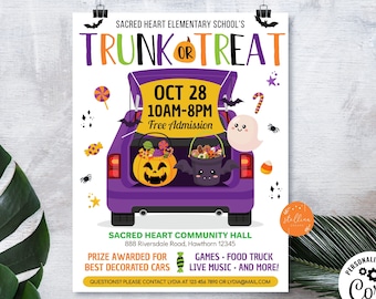 EDITABLE Trunk or Treat Flyer, Halloween Invitation, Community Halloween Event, Kids Halloween, Printable Halloween Party Invite, Digital