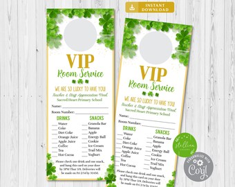St Patricks Day Room Service Door Hanger, Teacher and Staff Appreciation Ideas, Printable Editable Thank You , School Pto Pta, Editable File