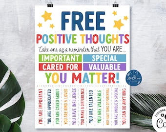 Positive Thoughts Door Sign, School Counselor Door Sign, Positive Thoughts Tear Off Flyer Classroom Decor School Counselor Gift Office Decor