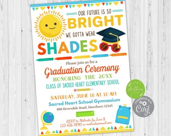 Preschool Pre K Abschlussfeier Einladung, Kindergarten Abschluss einladung, Zukunft ist so hell wir müssen Shades EDITABLE TEMPLATE tragen