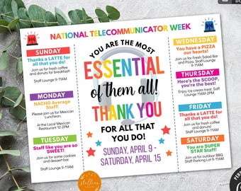EDITABLE 911 Dispatchers Appreciation Week Itinerary Flyer, National Telecommunicators Week Flyer Template, Schedule Events Printable DIY