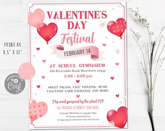 Valentine's Day Festival Flyer, Valentine Class Party Invite, Church Festival, Valentine Event, PTA PTO School Fundraiser, Card Exchange