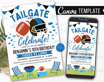 Football Tailgate Birthday Invitation: Editable CANVA Template