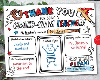 Baseball Teacher Appreciation Printable: Coloring Page Worksheet (Digital Download)