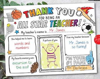 Sports All Star Teacher Appreciation Printable: Coloring Page (Instant Download)