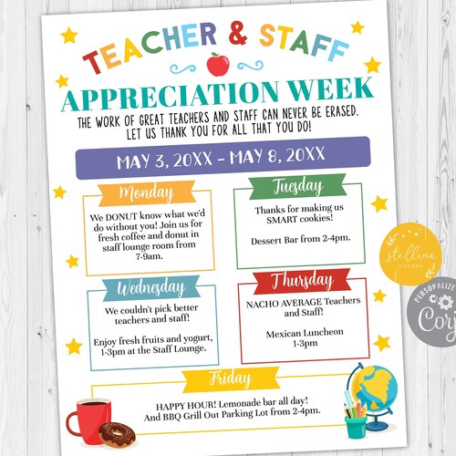 Editable World Theme Teacher Appreciation Staff Invitation Etsy