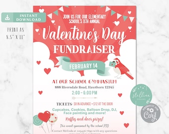 Valentine's Day Fundraiser Flyer, Valentine Class Party Invite, Church Festival, Valentine Event, PTA PTO School Fundraiser, Editable