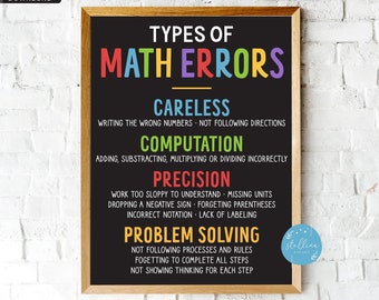 Affiche imprimable de la classe des professeurs de mathématiques, erreurs de classe de mathématiques, décoration d'affiche de classe de mathématiques, cadeau pour professeur de mathématiques, lycée, règles de la classe