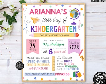 EDITABLE First Day Of School Sign, Back to School Sign Personalized School Poster, Any Grade Sign, 1st Day of School Pastel Color Confetti