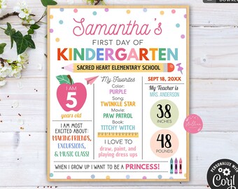 EDITABLE First Day Of School Sign, Back to School Chalkboard Poster Personalized School Sign, Any Grade Sign, 1st Day of School Pastel Color