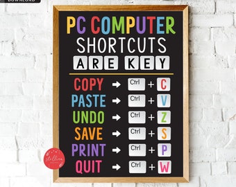 Computer Lab School Sign, Computer Shortcuts Chalkboard Poster, Classroom Decor, IT Computers Teacher Technology Class Sign, Classroom Decor