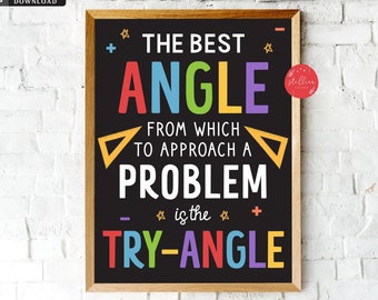 Math Class Poster Decor, MATH Teacher Classroom Poster, Printable Try-Angle Math Classroom, High School, Classroom Rules, Math Teacher Gift