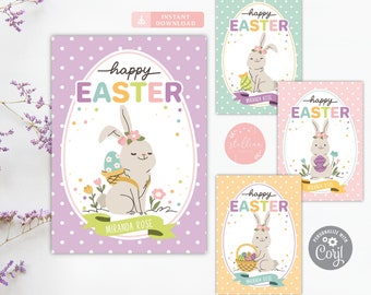Etichette pasquali felici stampabili, etichette coniglietto pasquali, stampabili pasquali, etichette pasquali, buona Pasqua, tag regalo di Pasqua, download istantaneo, modificabile