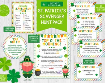 Paquete de actividades de búsqueda del tesoro del Día de San Patricio, Búsqueda del tesoro imprimible de duende, Juego del Día de San Patricio, Actividades para niños del Día de San Patricio