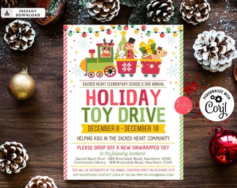 EDITABLE Holiday Toy Drive Flyer, Printable PTA PTO Flyer, School Church Xmas Fundraiser Poster Christmas Invite, Pto Pta Charity Invitation