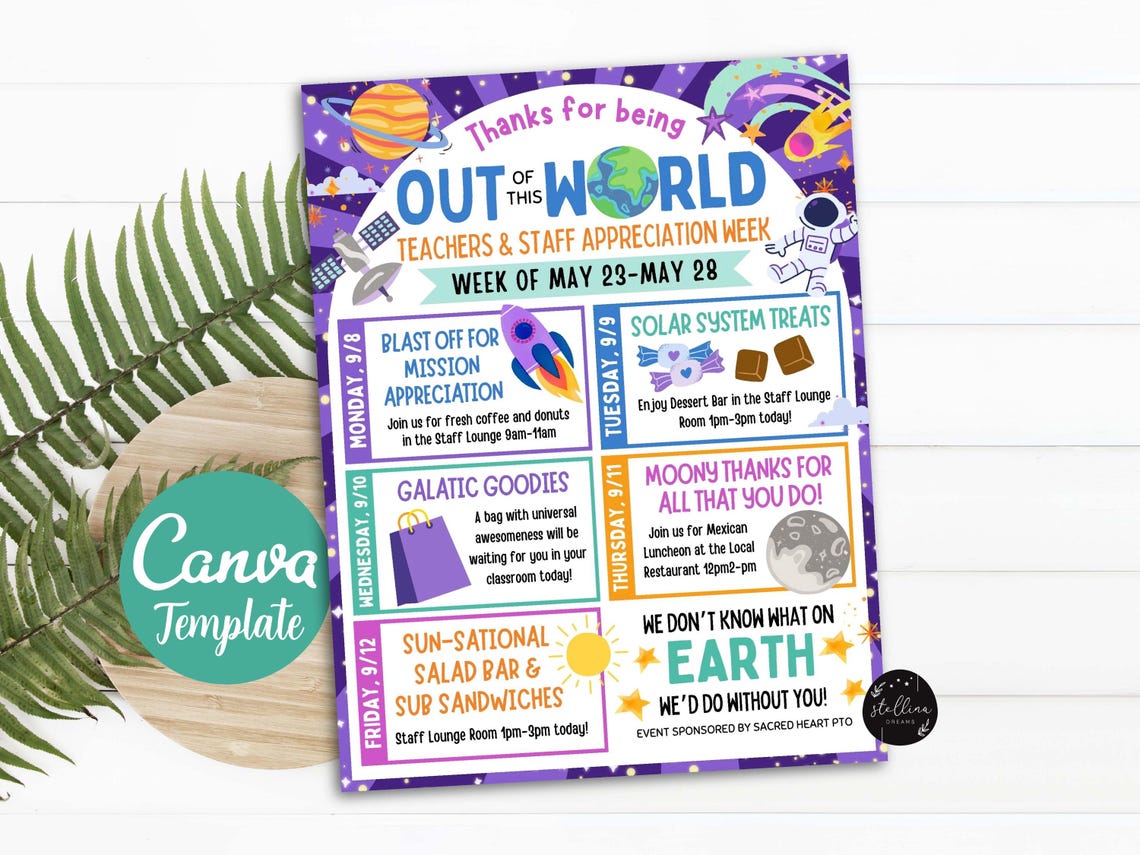 Editable Space Theme Teacher Appreciation Week Itinerary Poster Digital ...