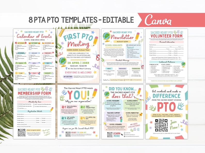 Editable PTA PTO Recruitment Templates: Rainbow Boho Canva Bundle ...