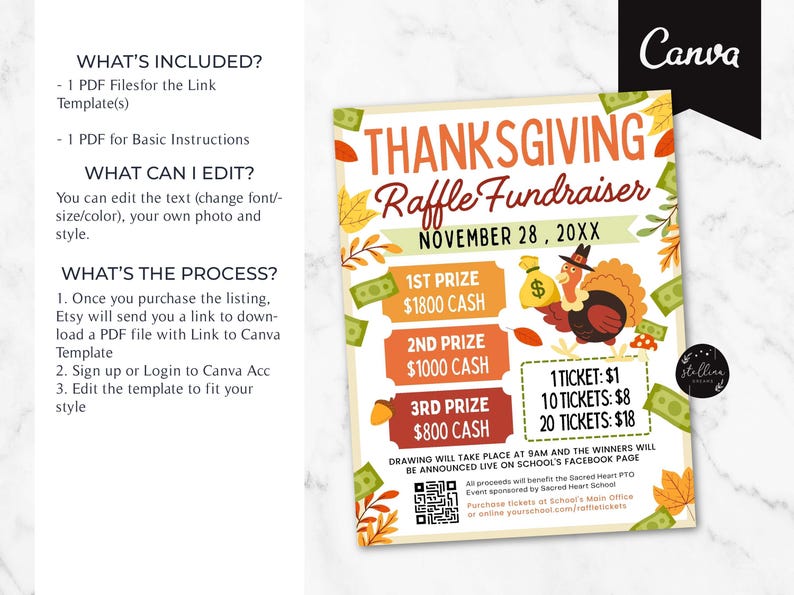 Thanksgiving Raffle Flyer Template: Editable Charity Fundraiser (CANVA ...