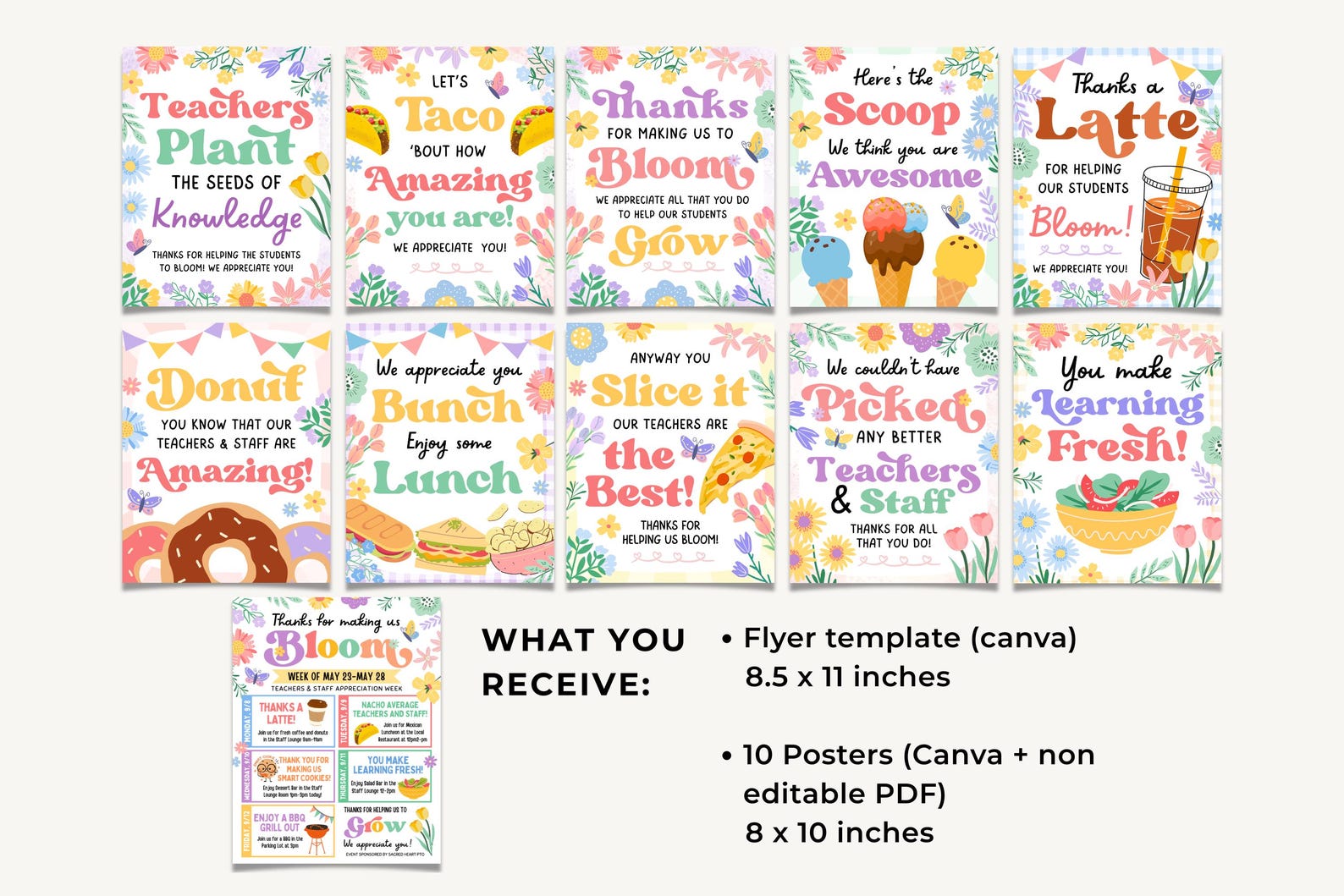 Floral Teacher Appreciation Week Bundle | Itinerary & Food Table Signs ...