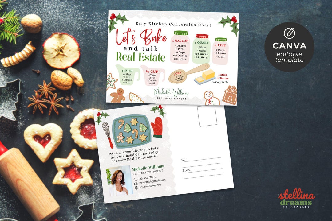 Christmas Realtor Postcard With Baking Conversion Chart | Editable ...