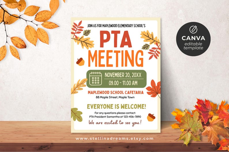 Editable PTA PTO Meeting Flyer Template, School Event Invite (canva ...