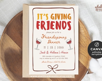 Friendsgiving Dinner Party Invitation | Editable Hand Drawn Thanksgiving Invite | Canva Template