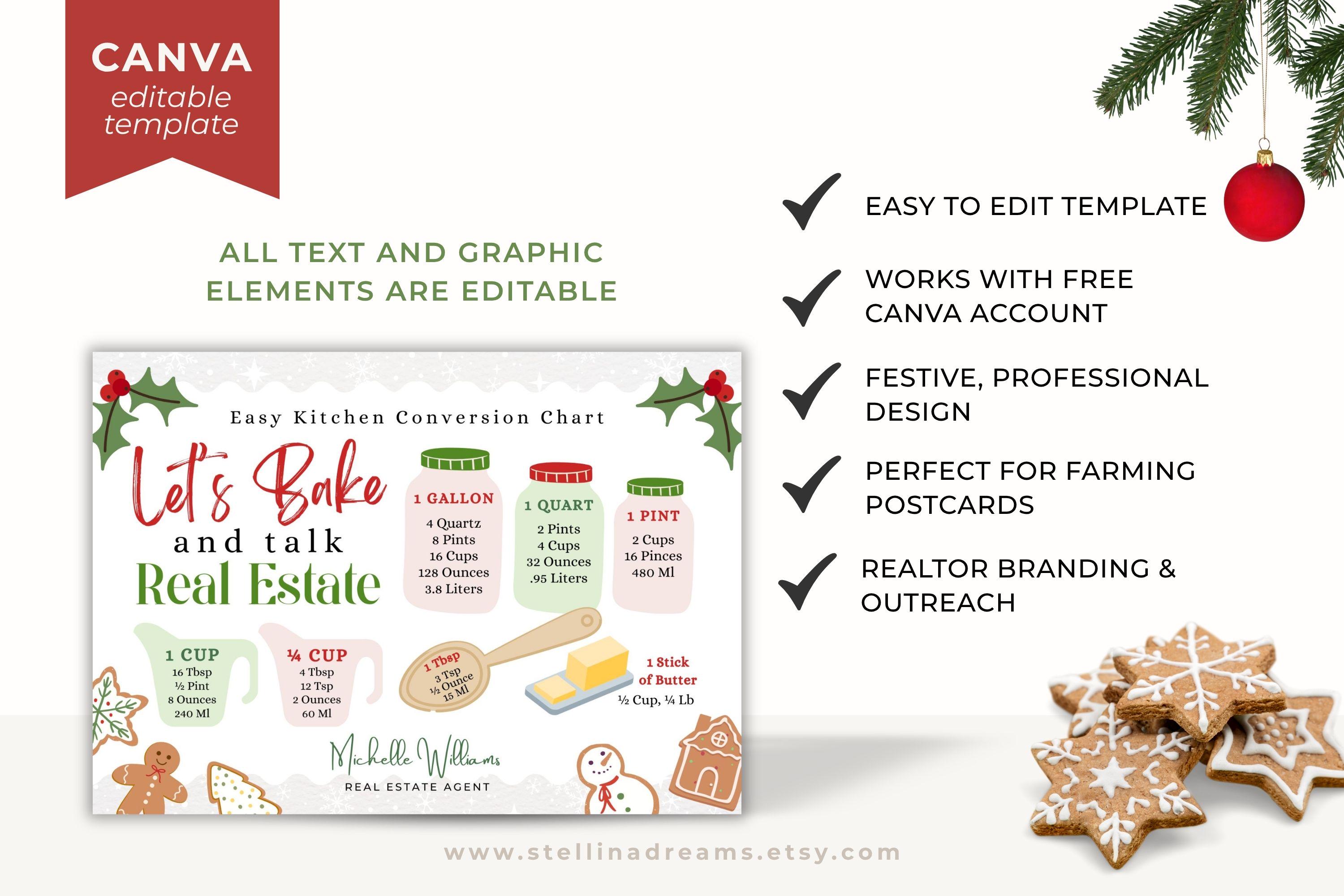Christmas Realtor Postcard With Baking Conversion Chart | Editable ...