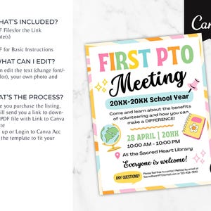 PTA PTO Meeting Flyer: Groovy Rainbow Theme, Editable Canva Template ...