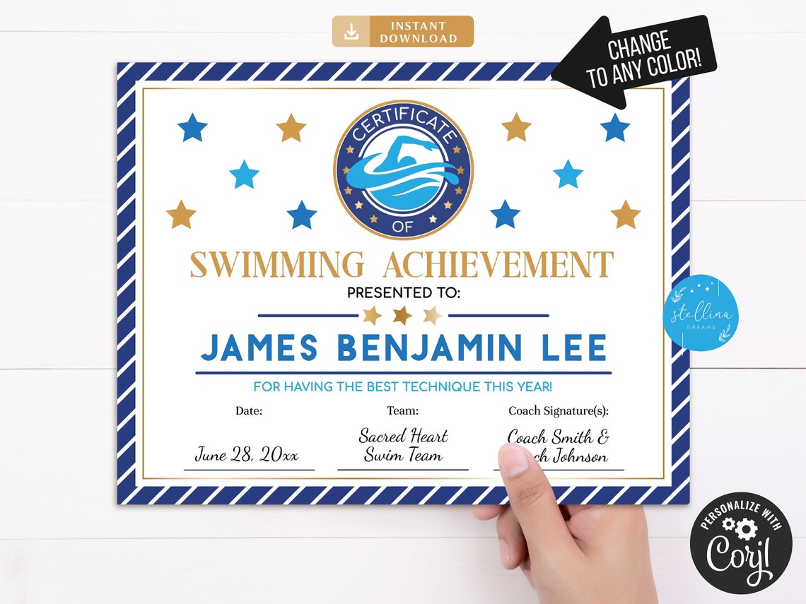 EDITABLE Swim Team Award Certificates Swimming Awards Etsy