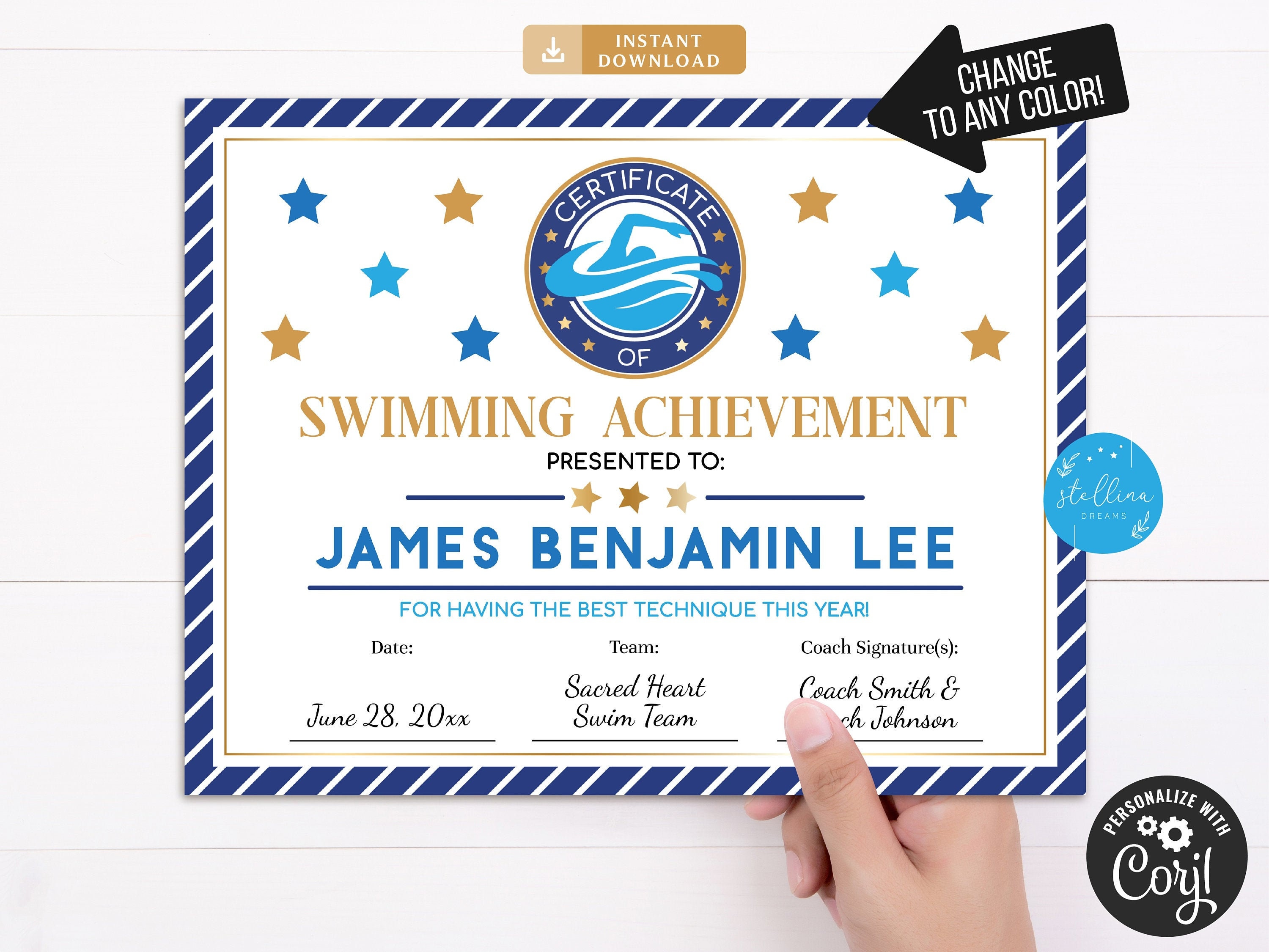EDITABLE Swim Team Award Certificates Swimming Awards Etsy UK
