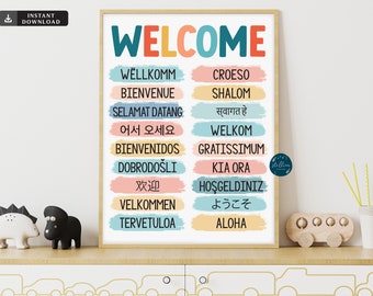 Welcome Sign, Multi-language Welcome, Printable Office Wall Art