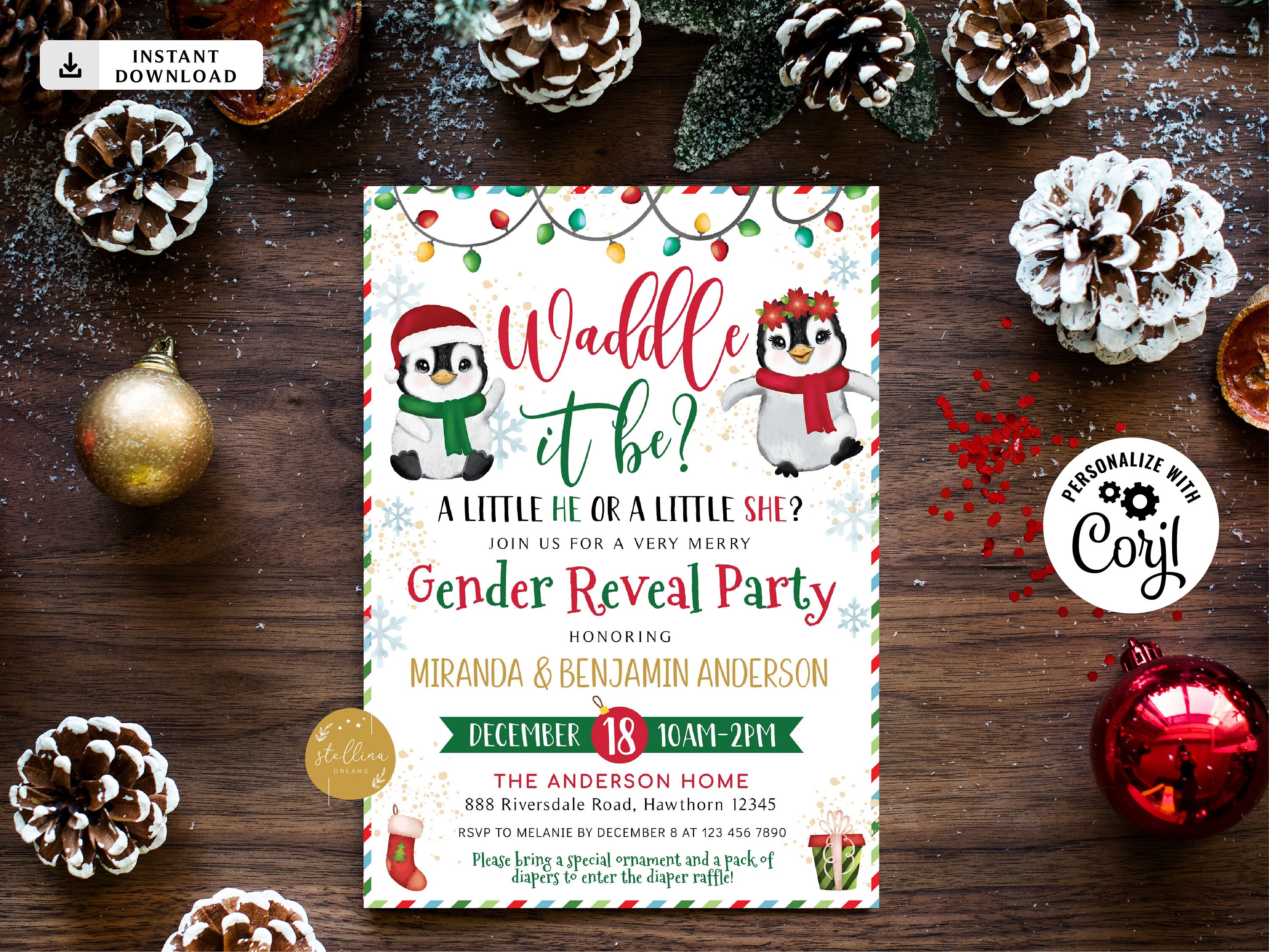 EDITABLE Gender Reveal Party Invitation Christmas Gender - Etsy Australia