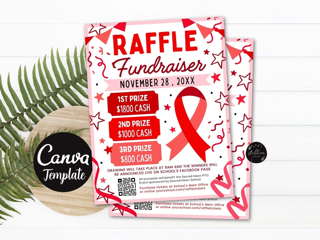 Red Ribbon Raffle Fundraiser Flyer for Cancer Benefit: Editable CANVA ...