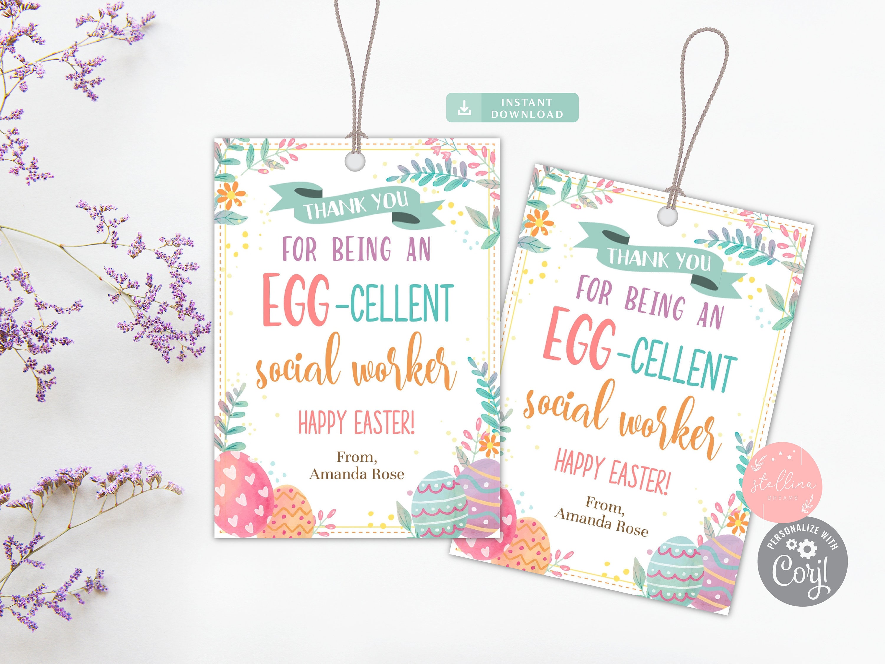 Eggcellent Social Worker Tags Printable Easter Tags Easter Etsy
