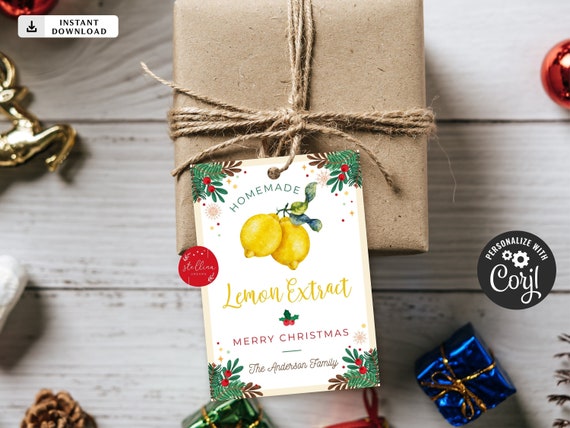 EDITABLE Christmas Lemon Extract Gift Tags, Holiday Homemade Kitchen Treat Gift Tag, Secret Santa Teacher Staff Xmas Label, DIY Template