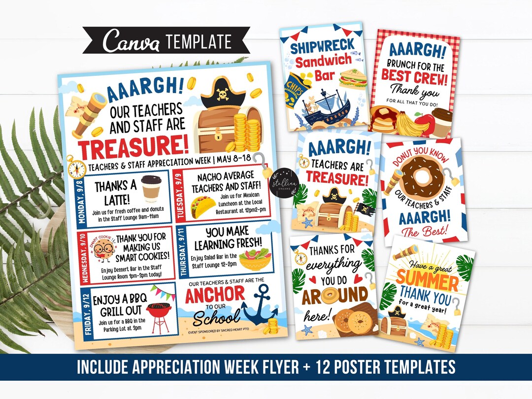 Editable BUNDLE Pirate Themed Teacher Appreciation Week Itinerary Beach ...