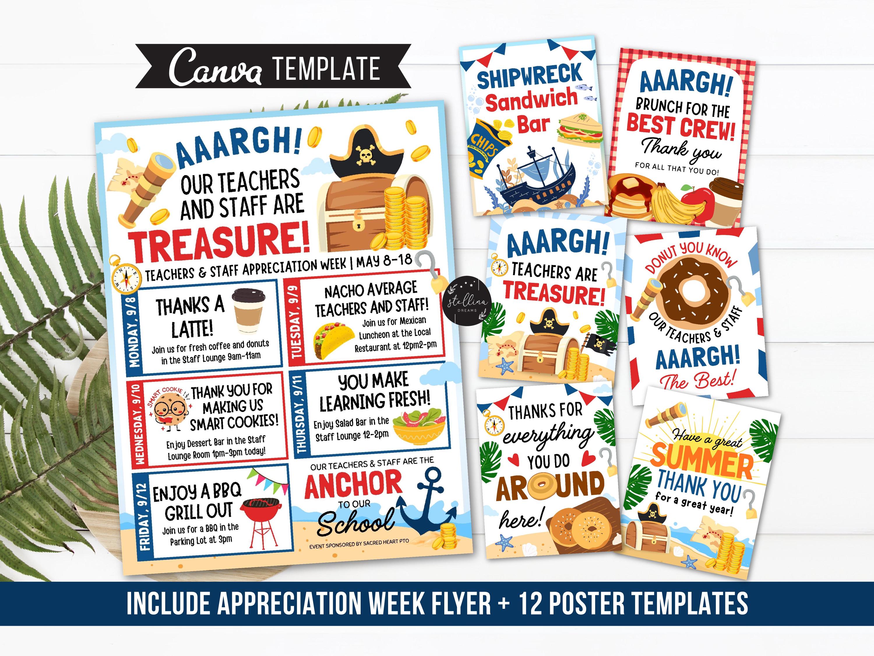 Editable BUNDLE Pirate Themed Teacher Appreciation Week Itinerary Beach ...