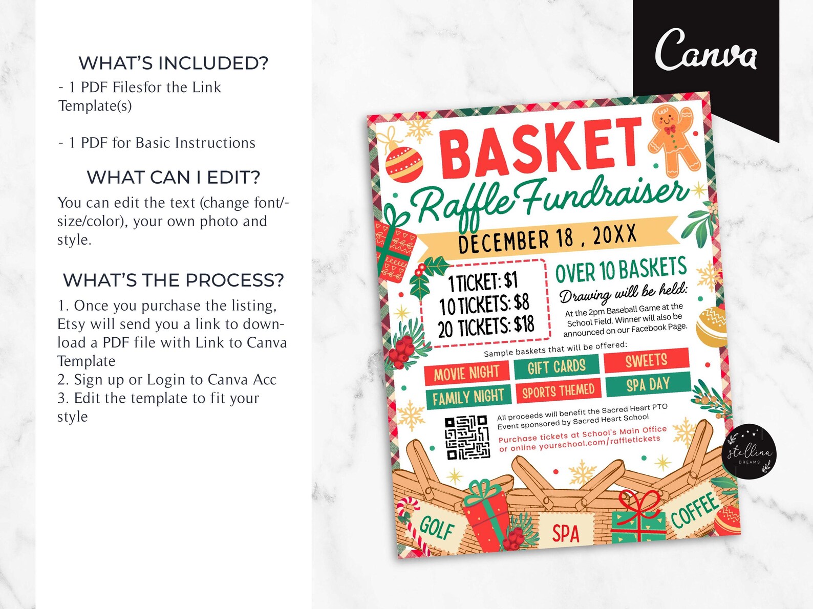 Christmas Basket Raffle Flyer Template: Editable Charity Fundraiser ...