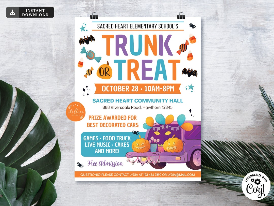 Trunk or Treat Flyer, Printable Halloween Invitation, Community ...