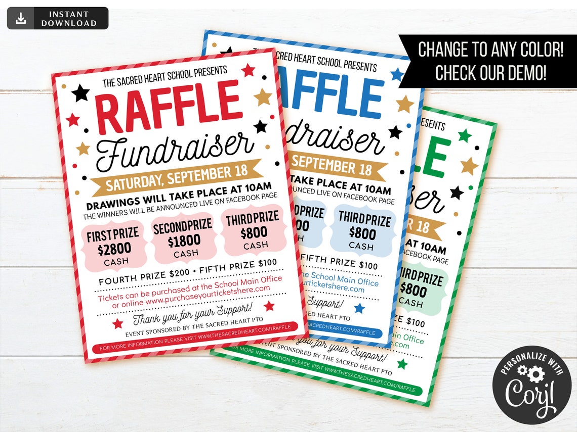 Pta Raffle Raffle Fundraiser Flyer, Raffle Fundraiser Editable Template, Sports ...