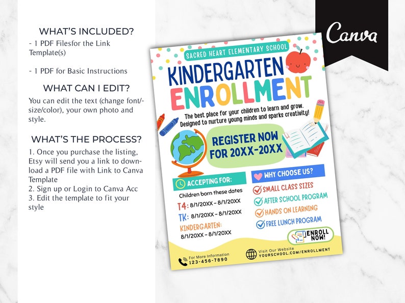 Kindergarten Enrollment Flyer: Editable School Registration Template ...