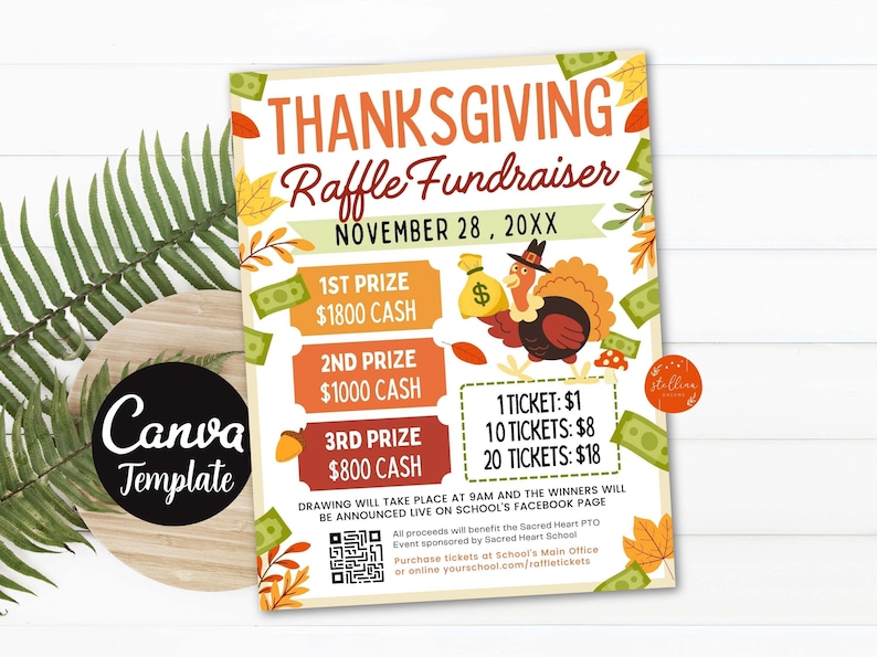 Turkey Raffle Background Images Thanksgiving Raffle Flyer Template: Editable Charity Fundraiser (CANVA ...