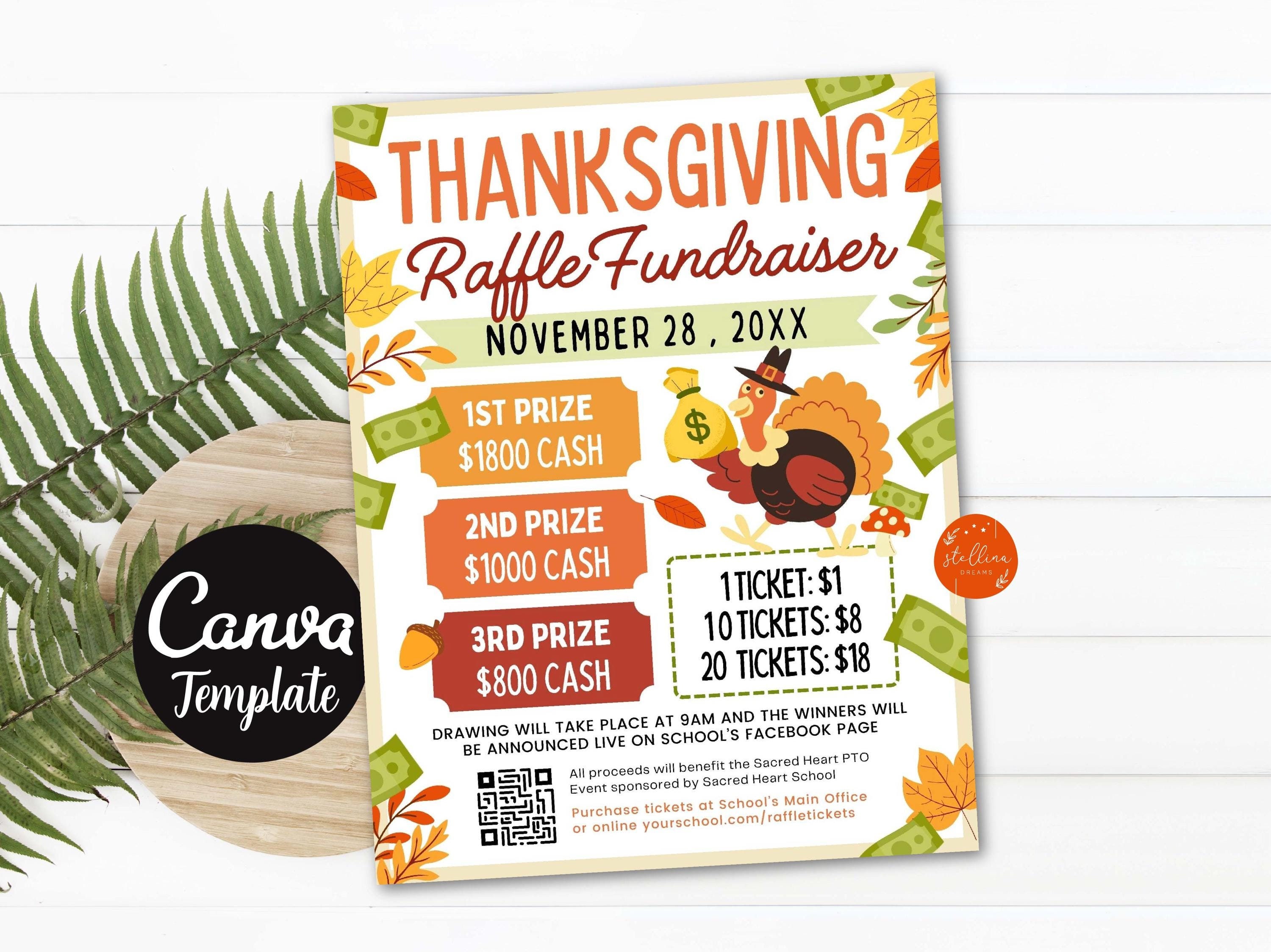 Turkey Raffle Header Thanksgiving Raffle Flyer Template: Editable Charity Fundraiser (CANVA ...
