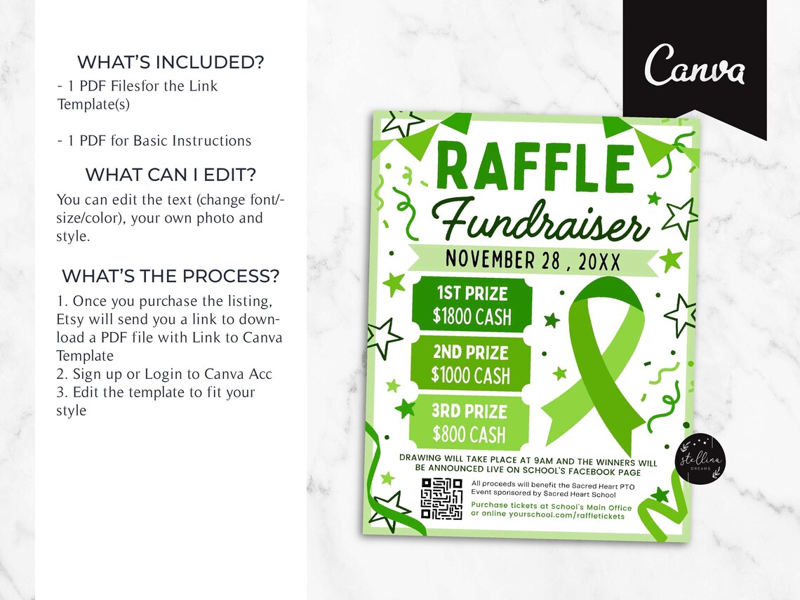 Editable Green Ribbon Raffle Flyer Template: Charity Fundraiser (CANVA ...