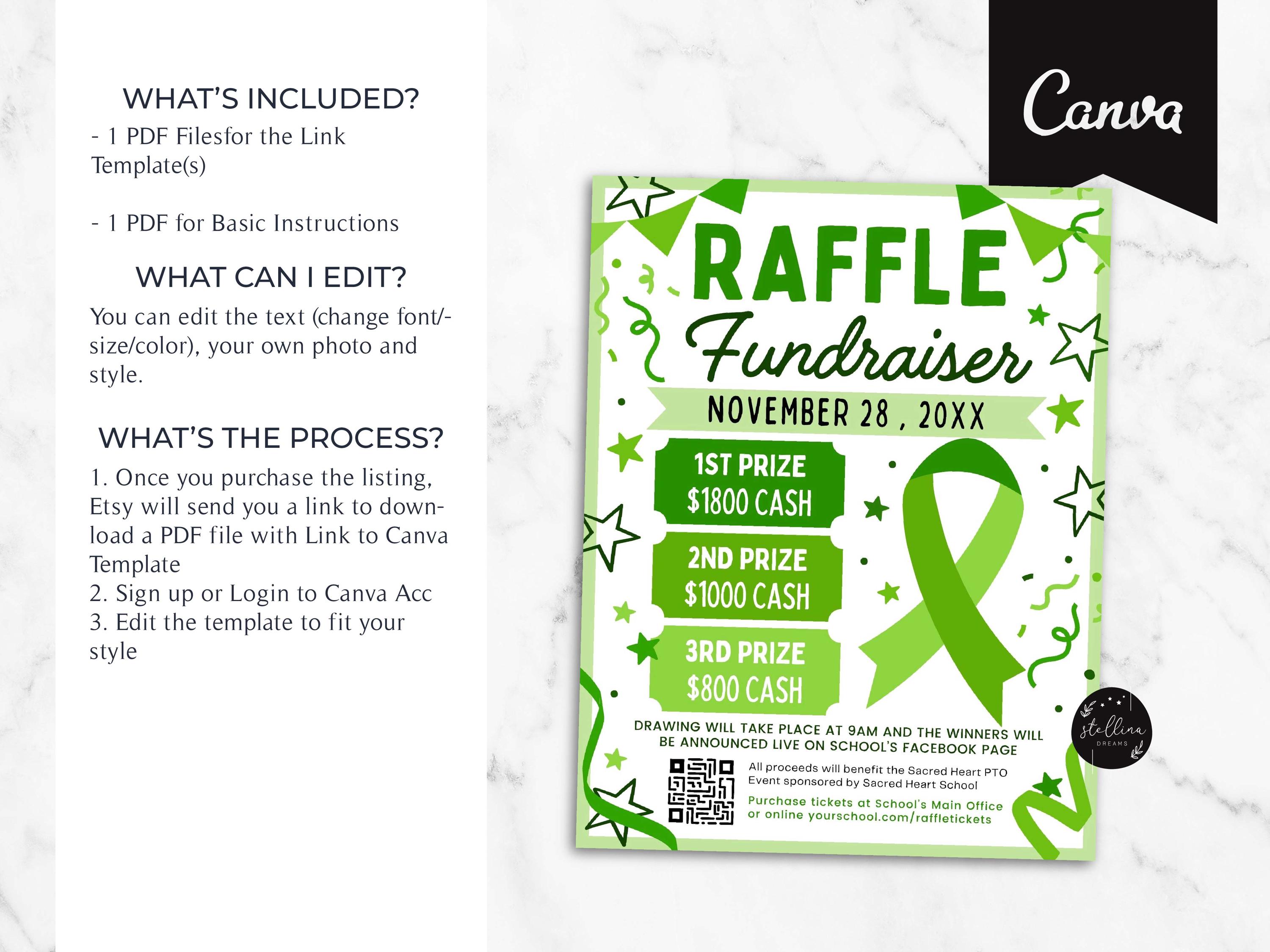 Editable Green Ribbon Raffle Flyer Template: Charity Fundraiser (CANVA ...