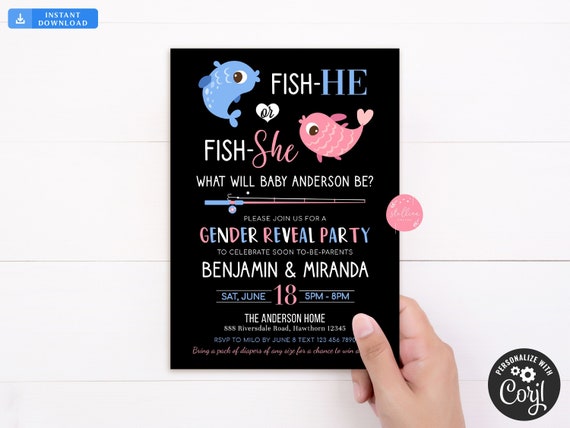 Fishing Gender Reveal Invitation, Gender Reveal Party Idea, Fish