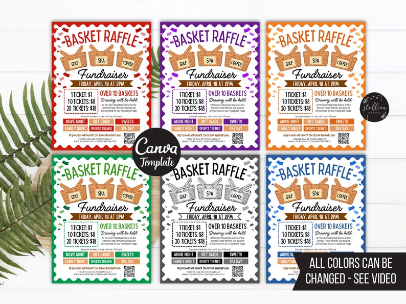 Colorful Raffle Header Editable Basket Raffle Flyer Template: Charity Sports Fundraiser (CANVA ...