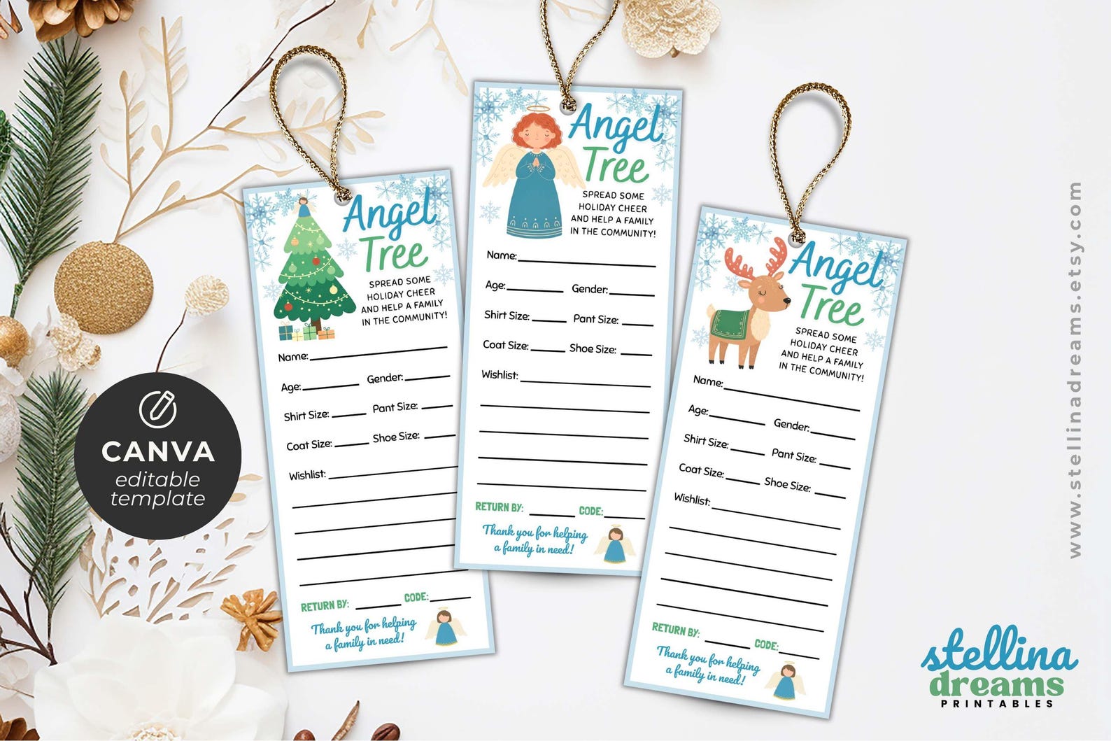 Angel Tree Tags Editable | Giving Tree Tags | Church Christmas Donation ...